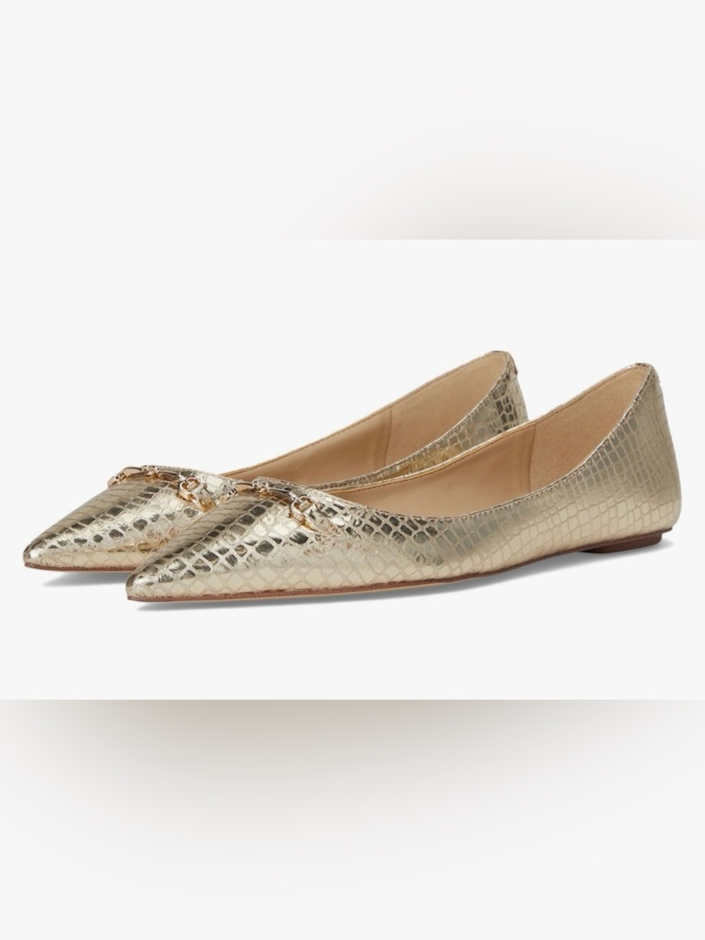 Sam Edelman Gold Metallic Snake-Embossed Pointed Ballet Flats